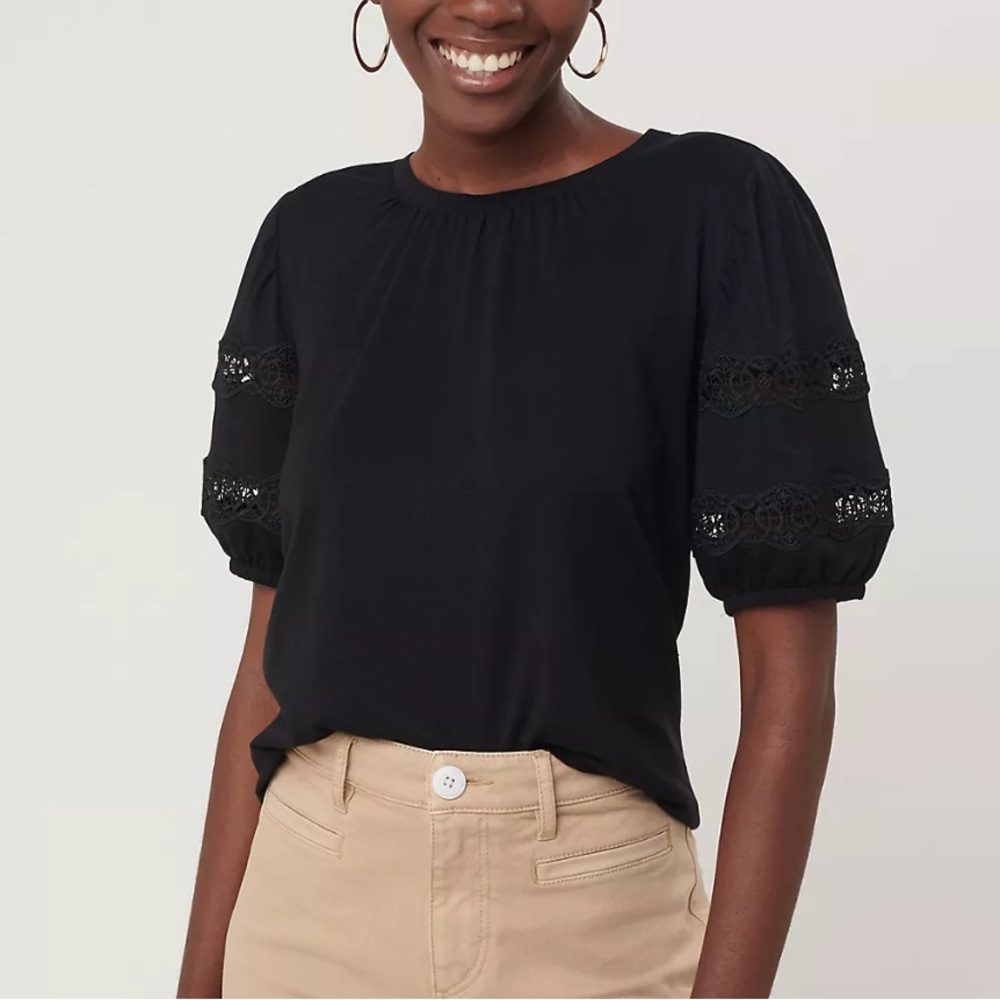 LOFT Lace Trim Puff Sleeve Top - Large